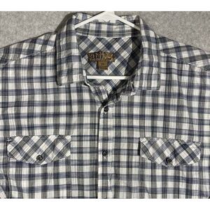 Pronto Uomo Blue Men's‎ Shirt 2X Long Sleeve Button Up Blue Gray White Plaid
